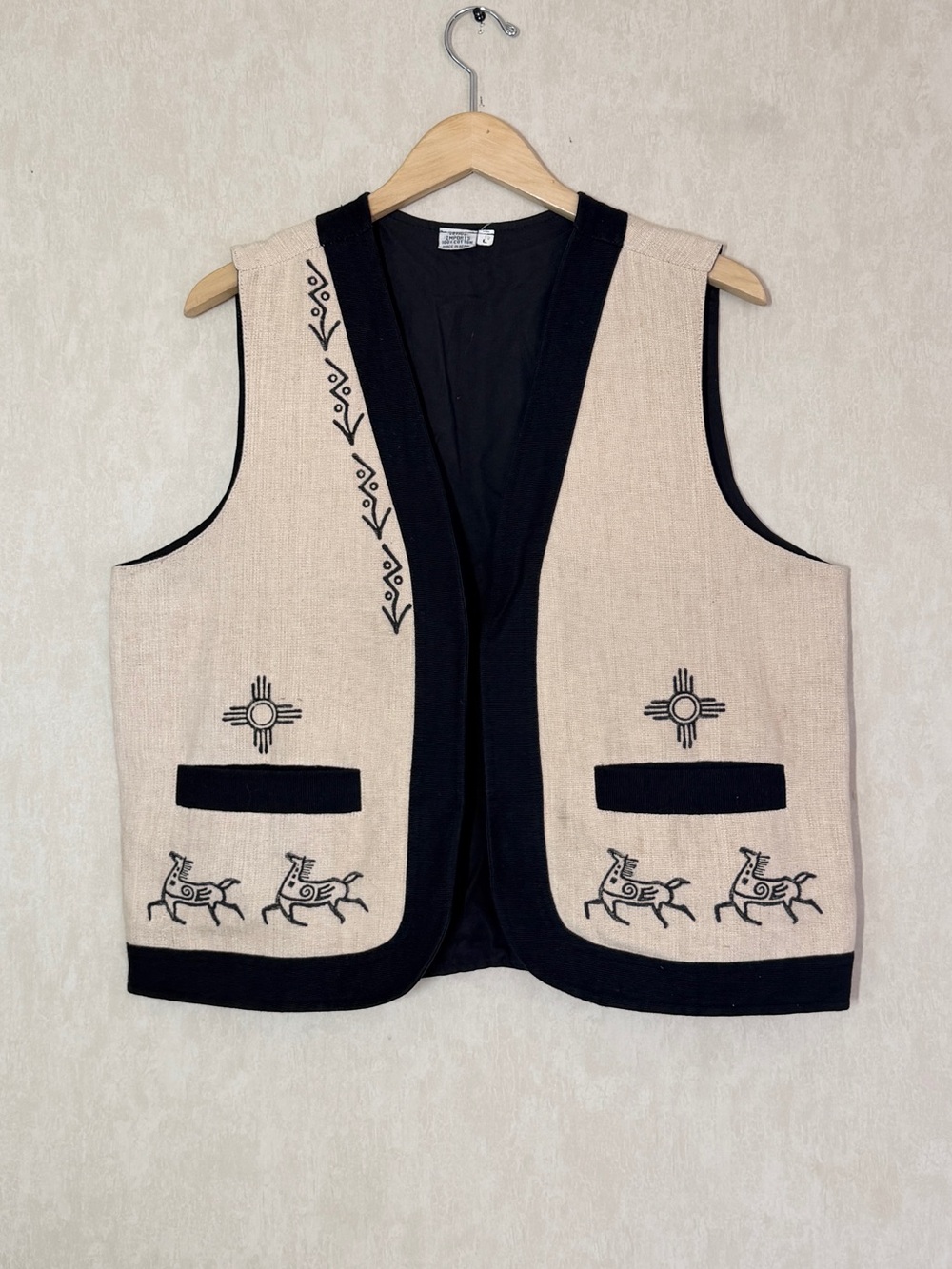 Venus Imports Women’s Cotton Black-Beige Horses-Southwest-Primitive L
